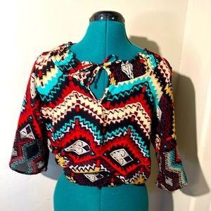 O’Neil womens blouse the with 3/4 bell sleeves with shirred elastic waist